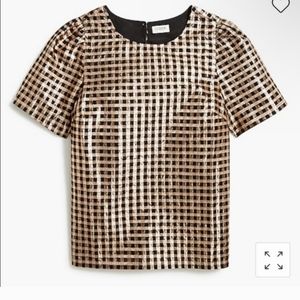 NWT J. Crew Puff Sleeve Gold Lamé Gingham Blouse